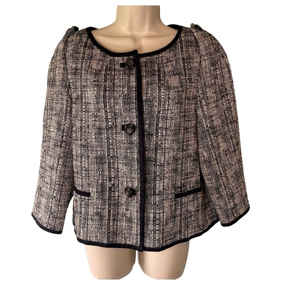 Talbots Jacket Women's 12 Black White Tweed Blazer Preppy Office Classic - Picture 2 of 9